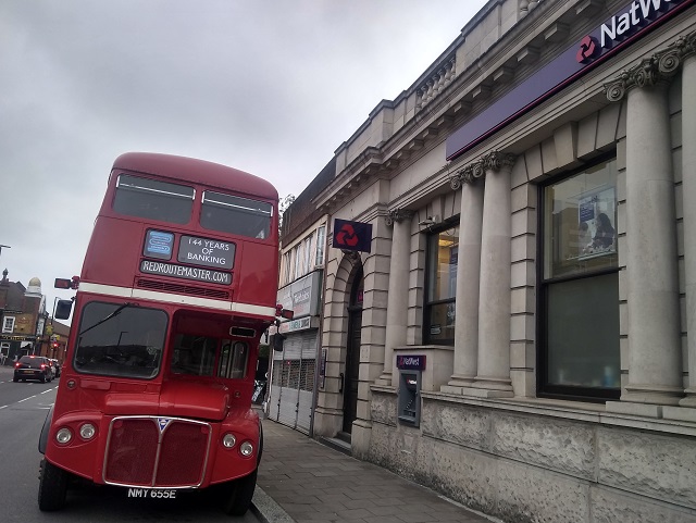 Brentford Chamber's Red Routemaster outside NatWest