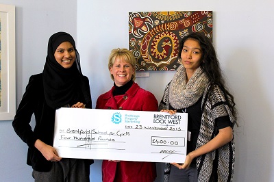 Helen Todd Director at Stubbings Property Marketing, the selling agent at Brentford Lock West, with our Head Girl and Deputy Head Girl.