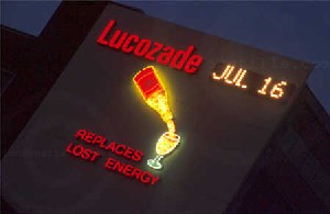 Lucozade sign on the A4 in Brentford.