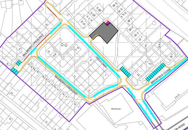 Field lane, Brickfield Close and Mulberry Crescent