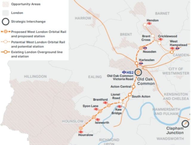 The proposed new West London Orbital route. Credit: Greater London Authority