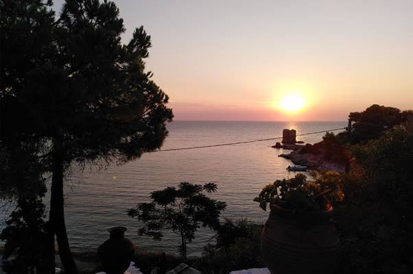 Greek bay at dusk