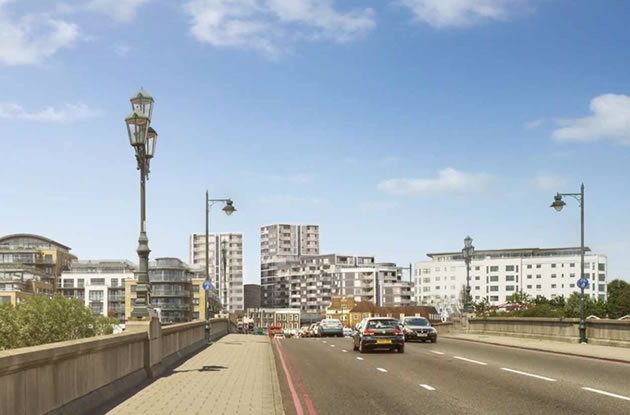 The development as viewed from Kew Bridge