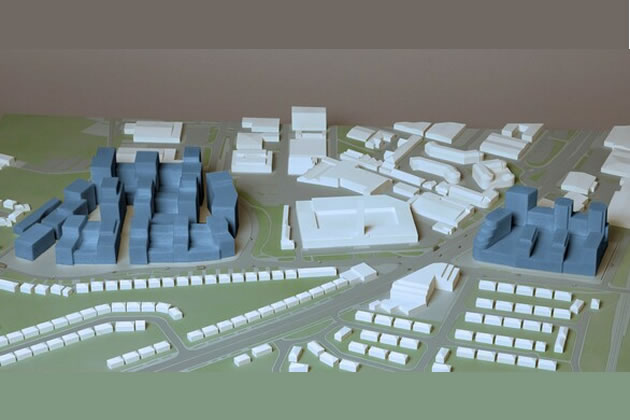 A model of the two planned developments near Gillette Corner 