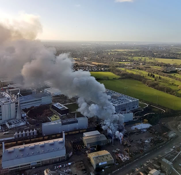 Major Fire at Brentford Recycling Centre - aerial view