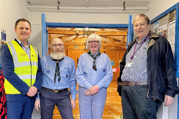 Simon Shewry, Lampton Director; Neal Andrews, Scout Leader; Margo Barry, Beavers Leader; Cllr Guy Lambert