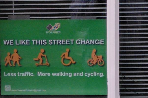 Street change sign in Chiswick