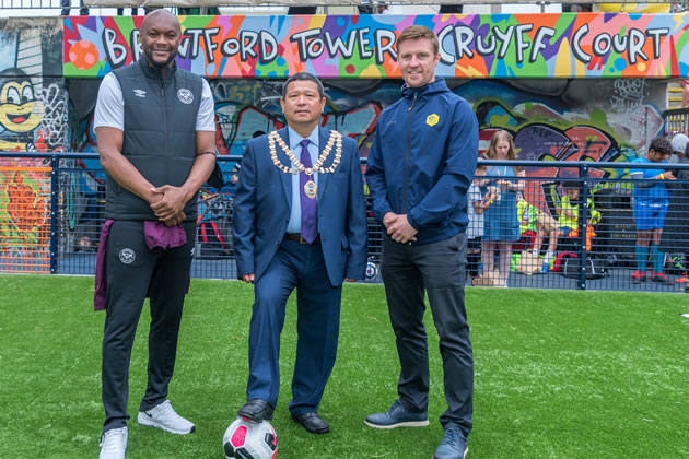 	Marcus Gayle, Cllr Bishnu Gurung and Simon Wood from Cruyff Foundation