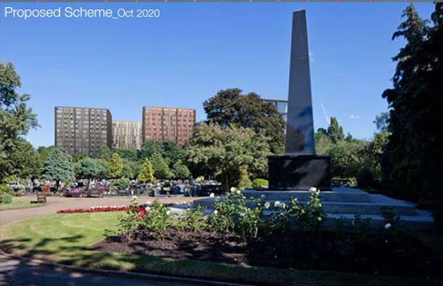 CGI showing how the scheme would appear from Gunnersbury Cemetery 