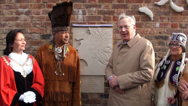 The Duke of Gloucester, representatives of the Richmond Virginia Indian Tribes and Councillor Ajmer Grewal, Mayor of Hounslow 